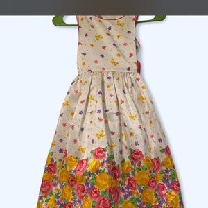 American Princess Cream Floral Border Sundress with Pink & Yellow Roses